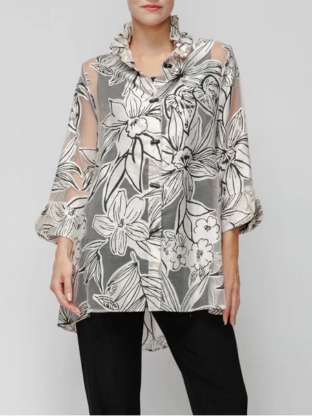 IC Collection Sheer Floral Wire Collar Neck Blouse